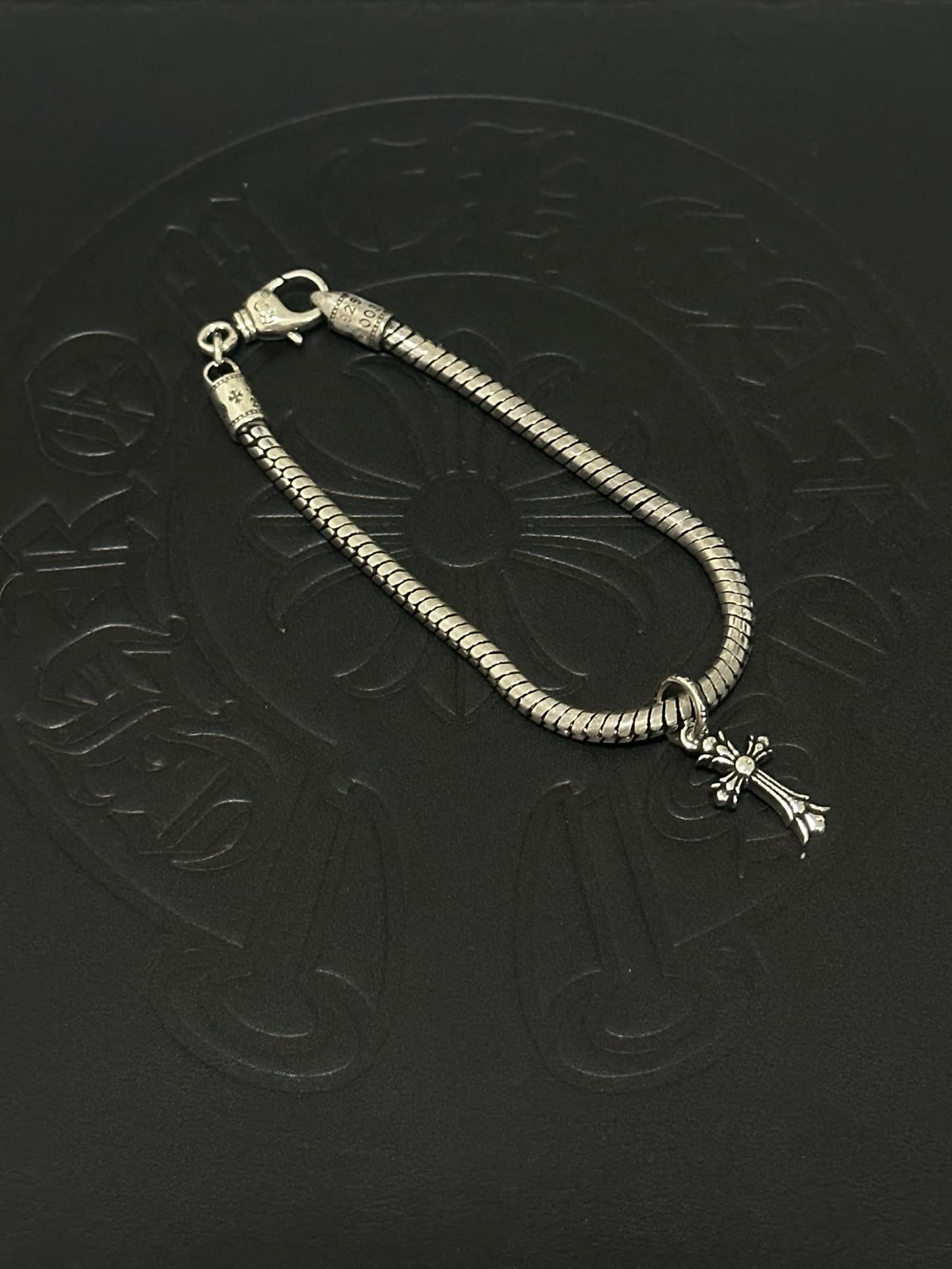 Chrome Hearts Silver Cross Charm Bracelet